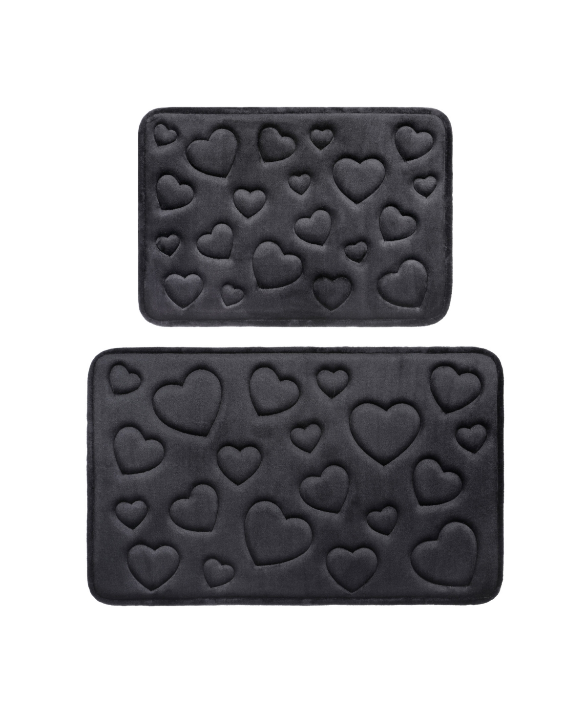 Juicy Couture Quilted Memory Foam Bath Mat 2-Piece Set - Tossed Hearts Black