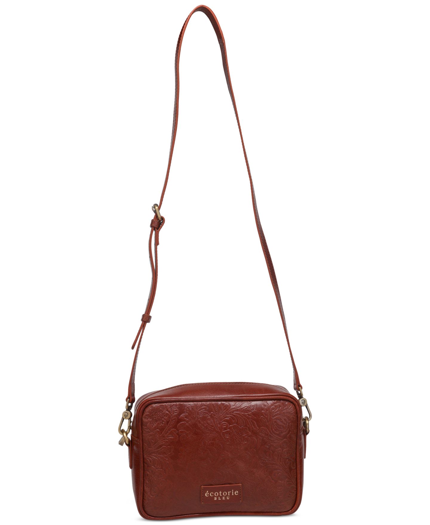 Женская сумка Ecotorie Knoxville Floral-Embossed Adjustable Leather Crossbody, цвет: Коньячный — фото 1