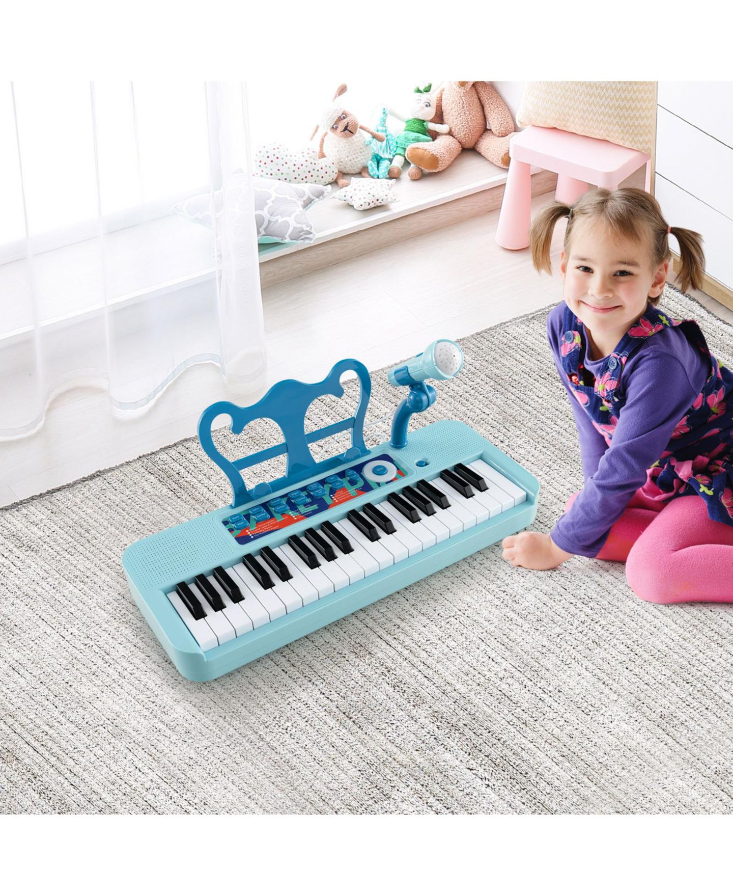 Детские игрушки Mecale 37-Key Kids Piano Keyboard with Microphone and Stool, 4-Piece Set, Ages 3+, цвет: Синий — фото 9