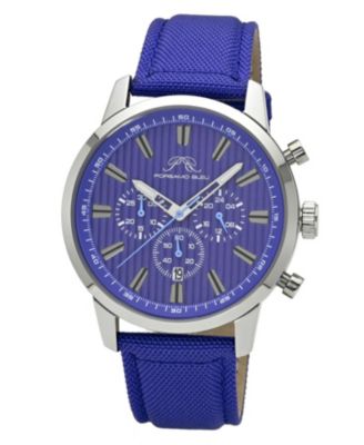 Men's Ryder Chronograph Blue Canvas Band Silver Tone Watch 44 mm