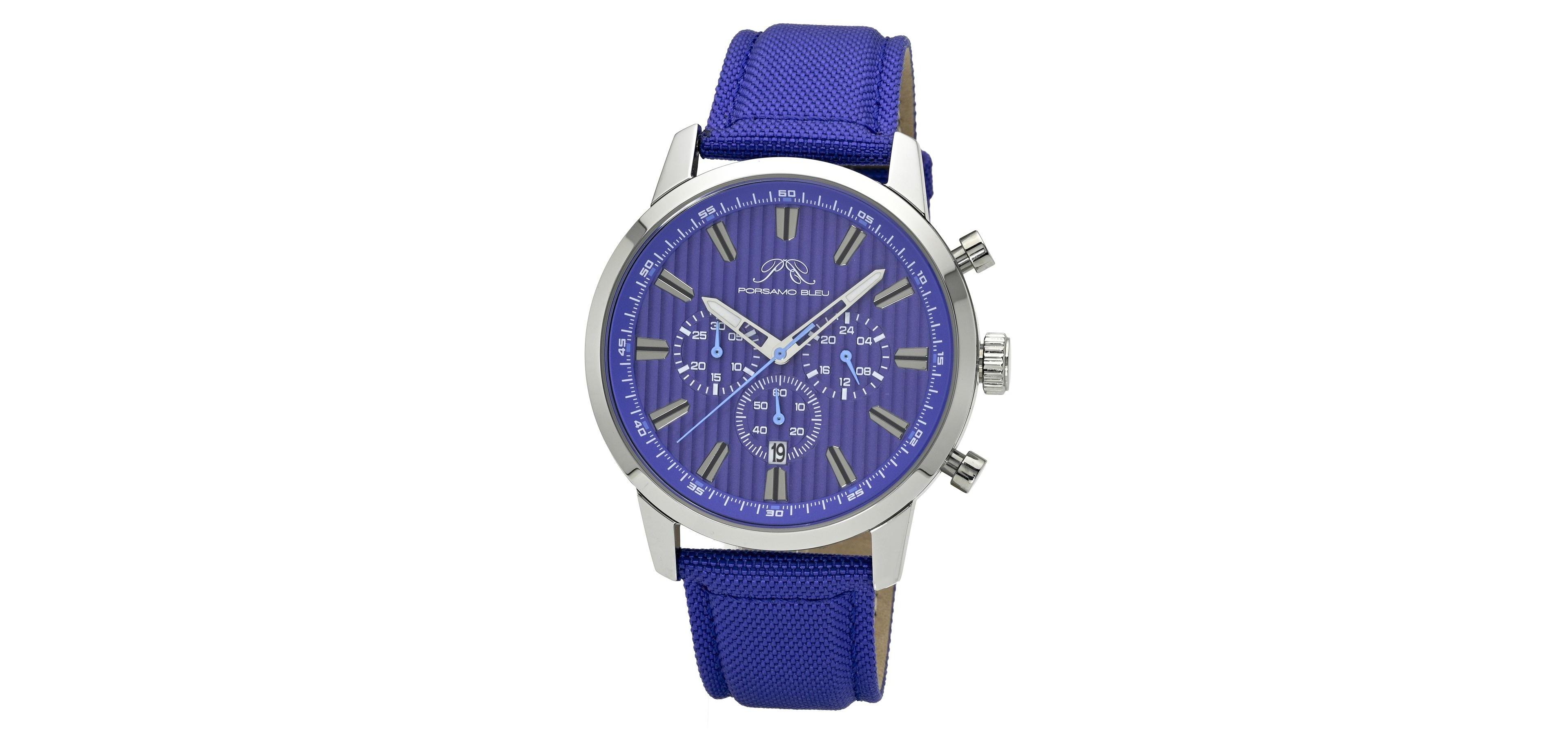 Porsamo Bleu Men's Ryder Chronograph Blue Canvas Band Silver Tone Watch 44 mm