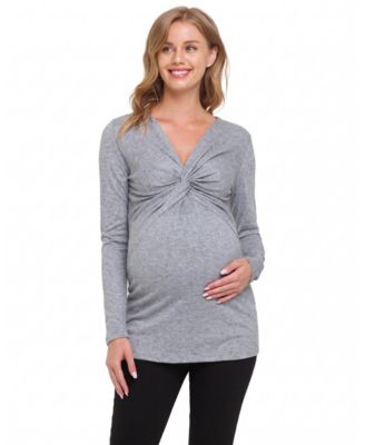 Maternity Nursing-Friendly Twist-Front V-Neck Top