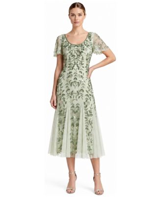 Women's 3D Floral-Embellished Cape Sleeves Midi Dress
