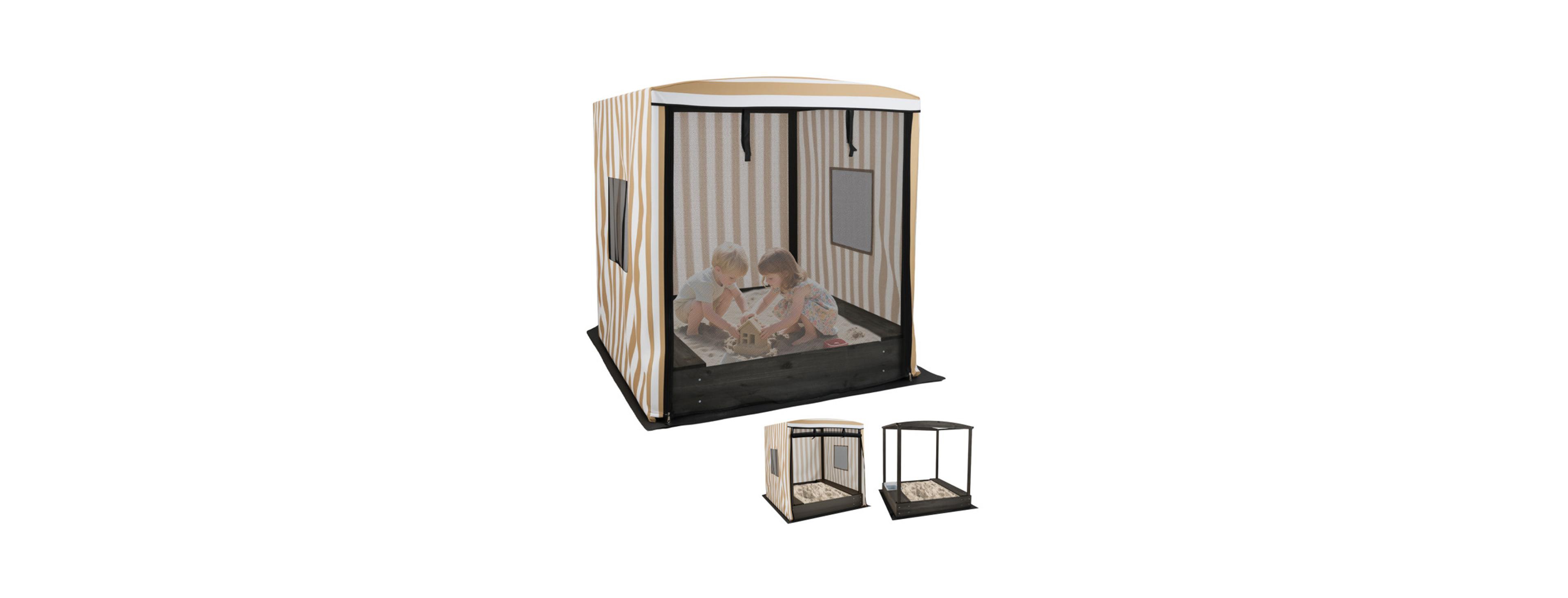 Sevorley Brown Kids Wooden Sandbox with Waterproof Canopy, Built-in Seats and Storage, Advanced Protection
