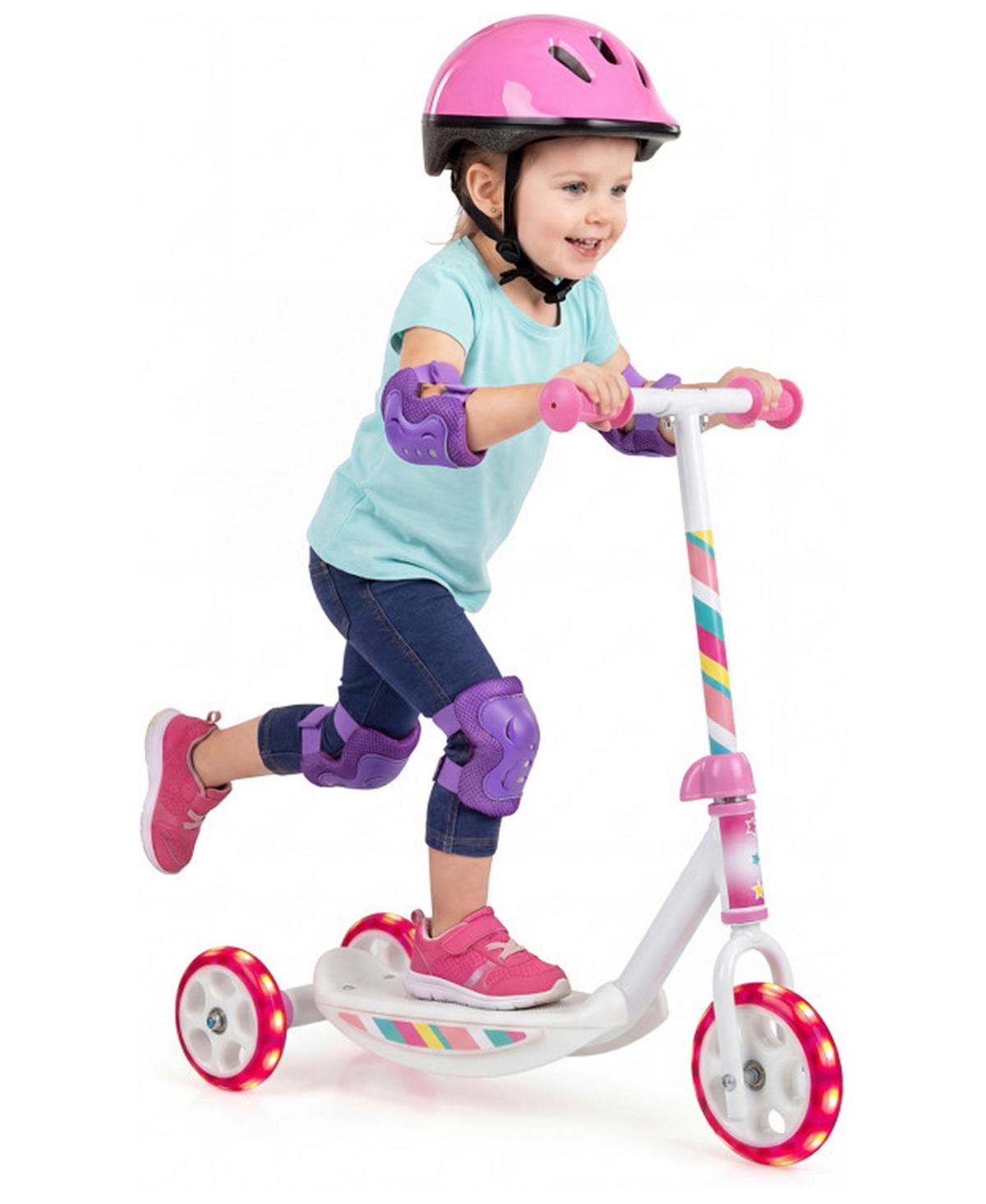 Sevorley 3-Wheel Kids Scooter with Led Light-Up Wheels, 44 lbs. Capacity, Ages 2+ - Pink + white