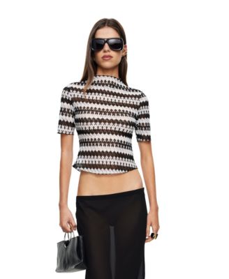 Women's Shadow Tee Cropped Mock-Neck Striped T-Shirt