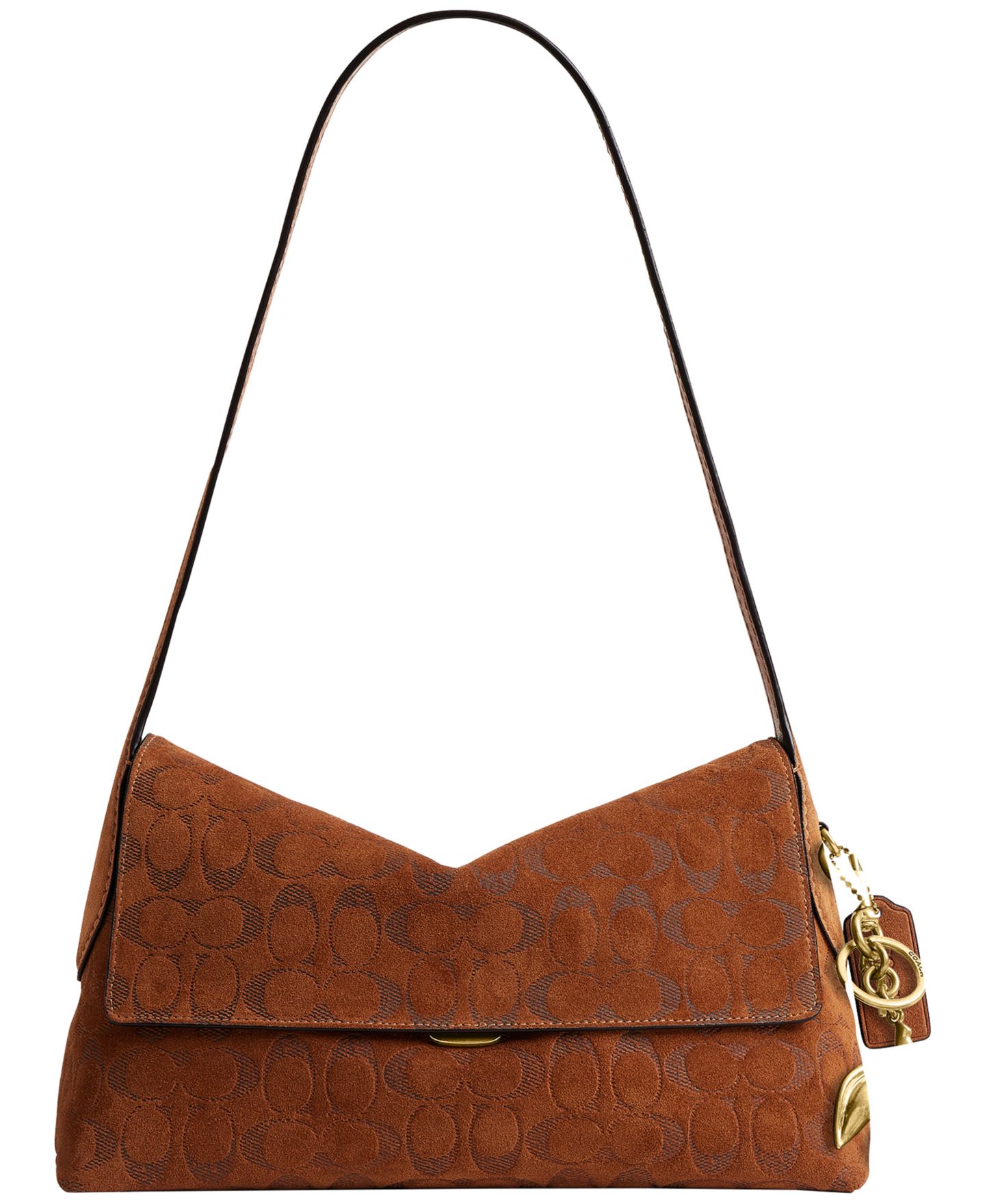 Женская сумка COACH Chelsea Medium Signature Embossed Suede Shoulder Bag 30, цвет: Латунный / Табачный — фото 1