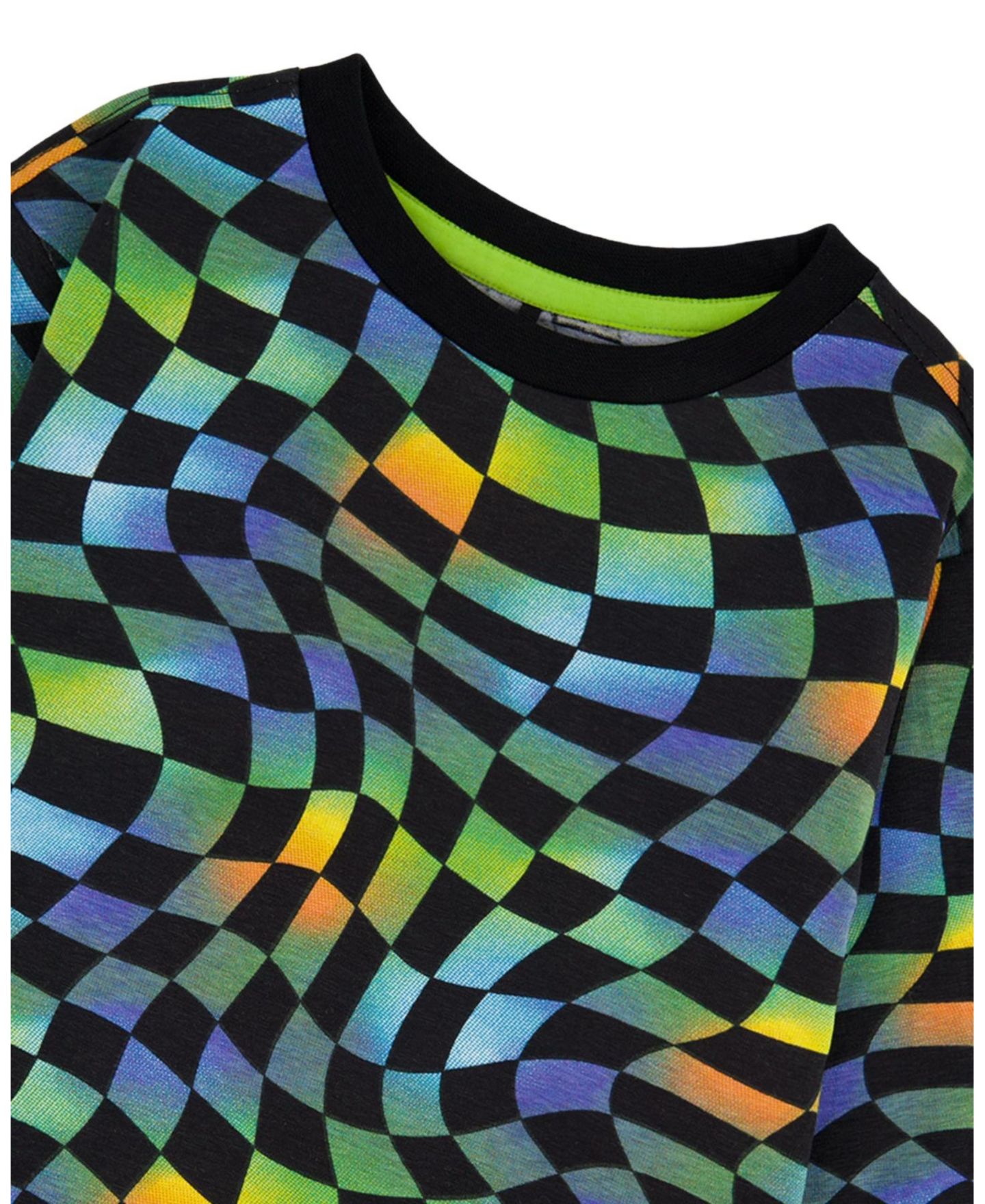 Футболка Deux par Deux Cotton Long Sleeve T-Shirt Checkered Print для мальчиков, цвет: Синий с принтом — фото 3