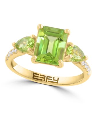 Peridot and Diamond Emerald and Pear-Cut Ring (6-3/4 ct. t.w.) in 14k Yellow Gold