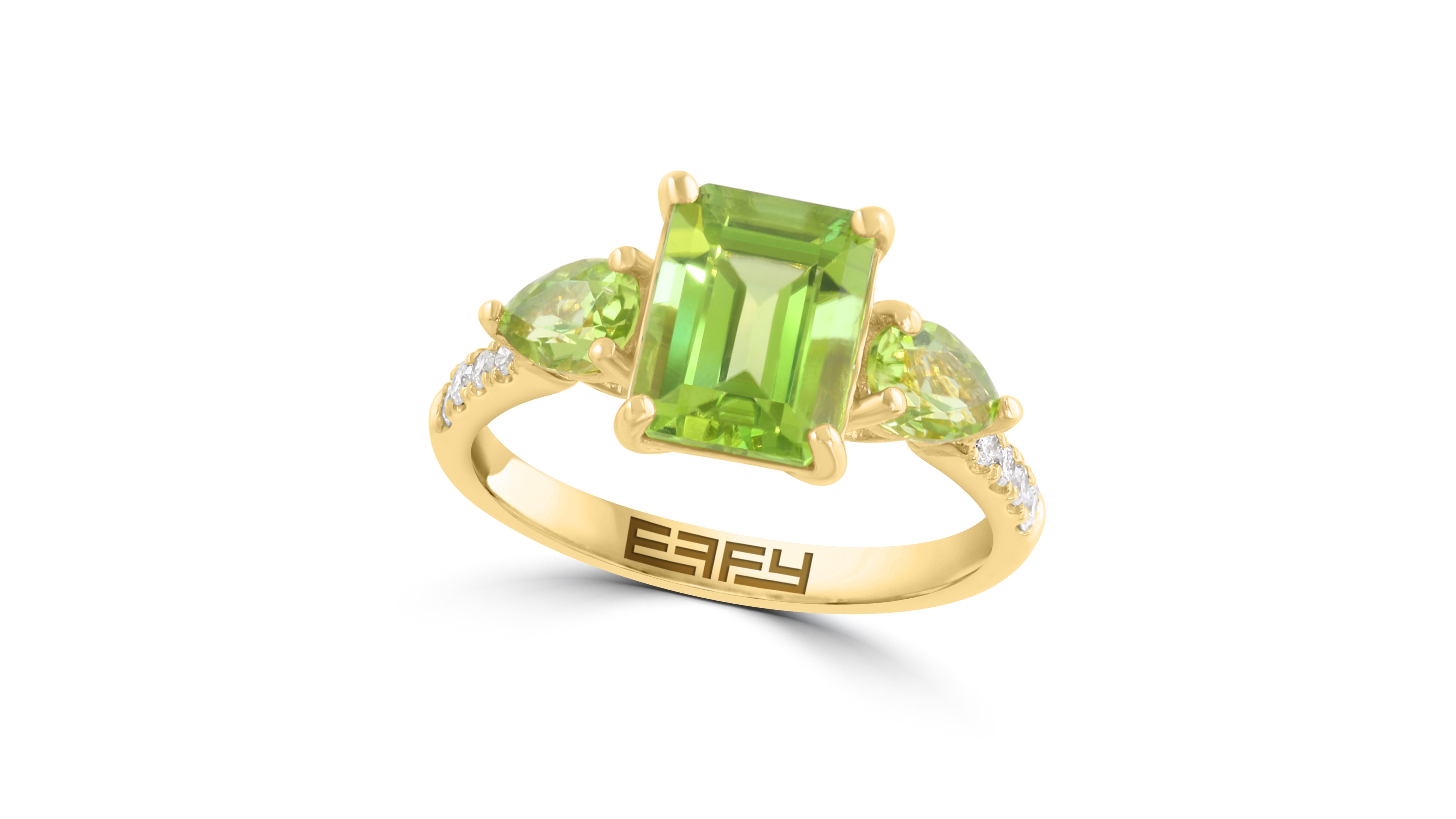 Effy Collection Peridot and Diamond Emerald and Pear-Cut Ring (6-3/4 ct. t.w.) in 14k Yellow Gold