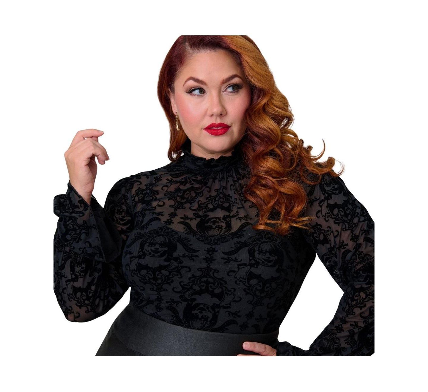Женская блузка Unique Vintage Plus Size Donna, цвет: Чёрный с принтом — фото 3