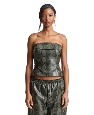 Women's Faux Leather Strapless Snake Print Tube Top