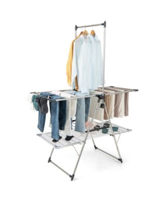 Foldable Clothes Drying Rack with Adjustable Hanging Bar