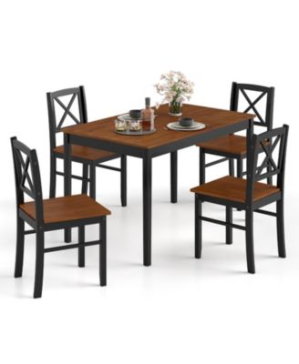 5-Piece Dining Table Set for 4 with Cross Back Chairs, Coffee