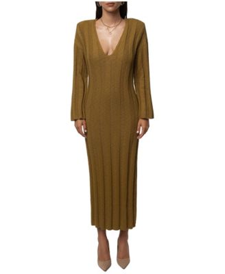 Women's Warm Drift Cable-Knit V-Neck Midi Sweater Dress