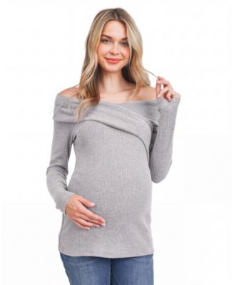 Maternity Two-Tone Off-the-Shoulder Long-Sleeve Sweater