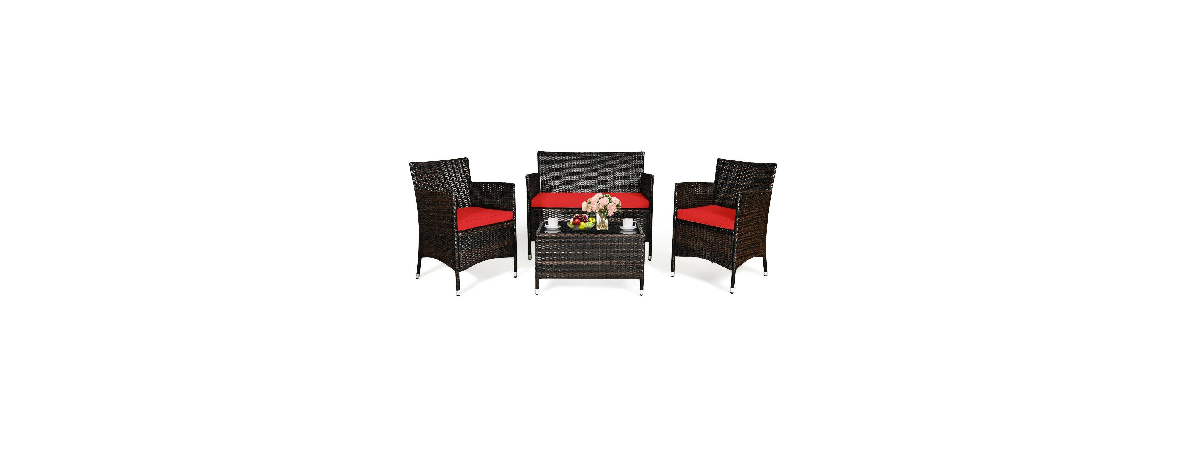 Mecale 4-Piece Sectional Rattan Conversation Set with Glass Table