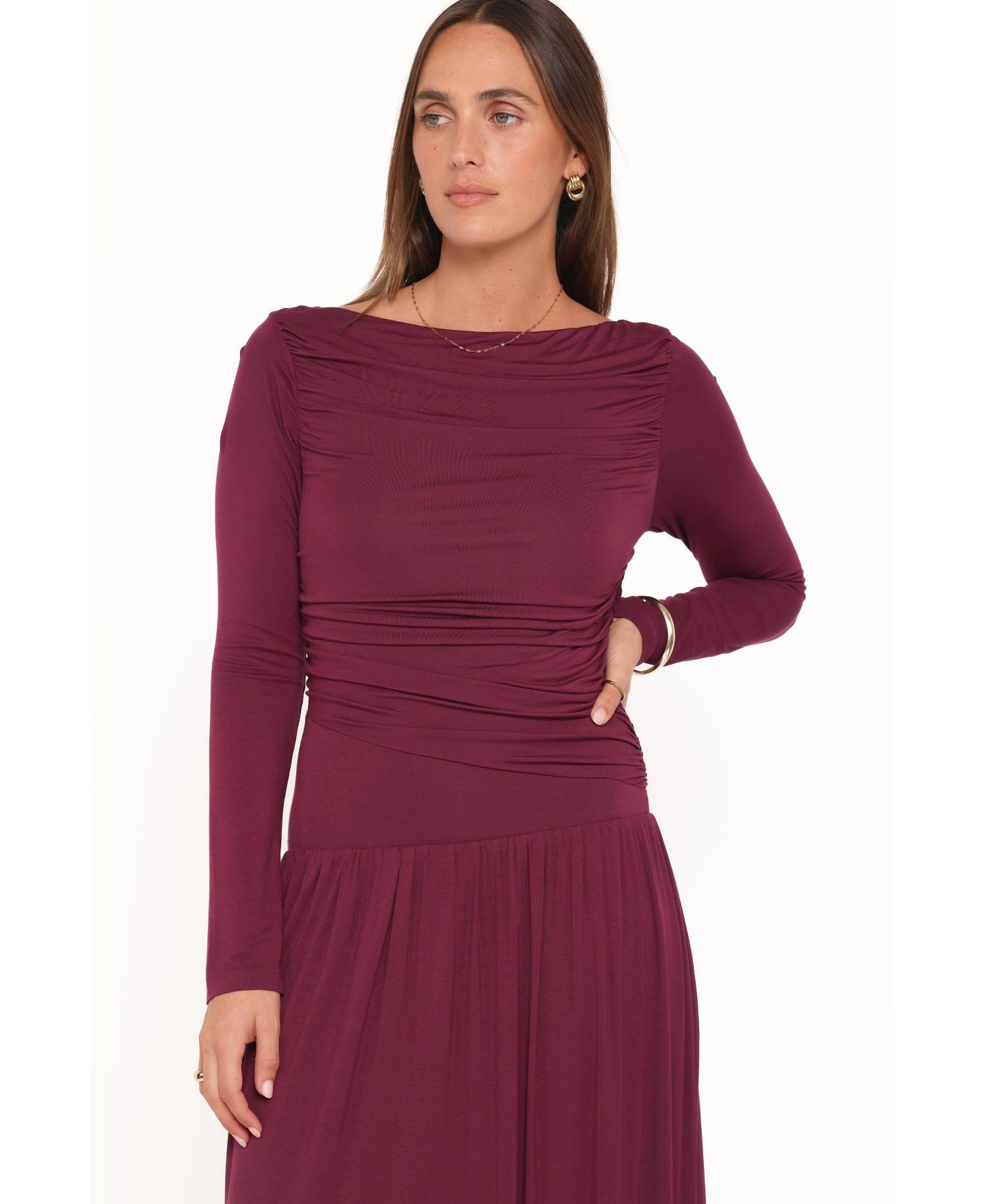 Женское платье Petal and Pup Shirley Boat-Neck Long-Sleeve Maxi, цвет: Бордовый — фото 4