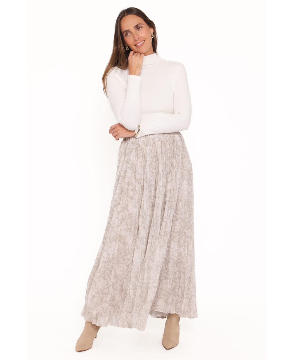 Petal and Pup Women's Nicki Pleated A-line High-Waisted Maxi Skirt - Light Beige