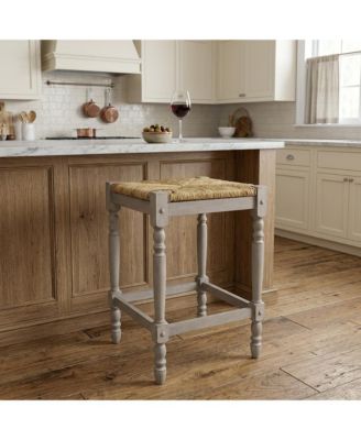 Natural Fabric And Wood Counter Height Bar Chair