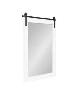 Cates Rustic Wall Mirror 26 x 39, White, Living Room Decor, Barn Door-Inspired Design, Bathroom Mirror for Over Sink