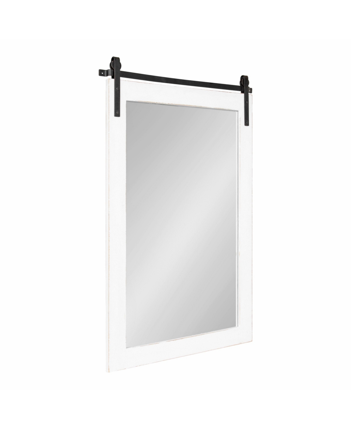 Kate and Laurel Cates Rustic Wall Mirror 26 x 39, White, Living Room Decor, Barn Door-Inspired Design, Bathroom Mirror for Over Sink