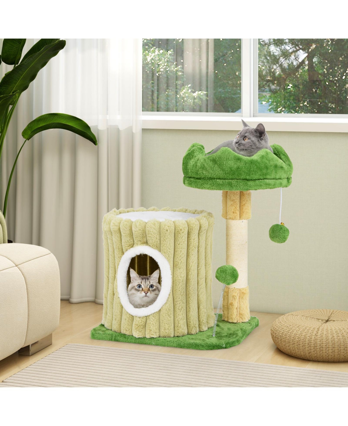 Zeny Cute Cat Tree with Sisal Scratching Posts and Flower Shaped Condo - Green