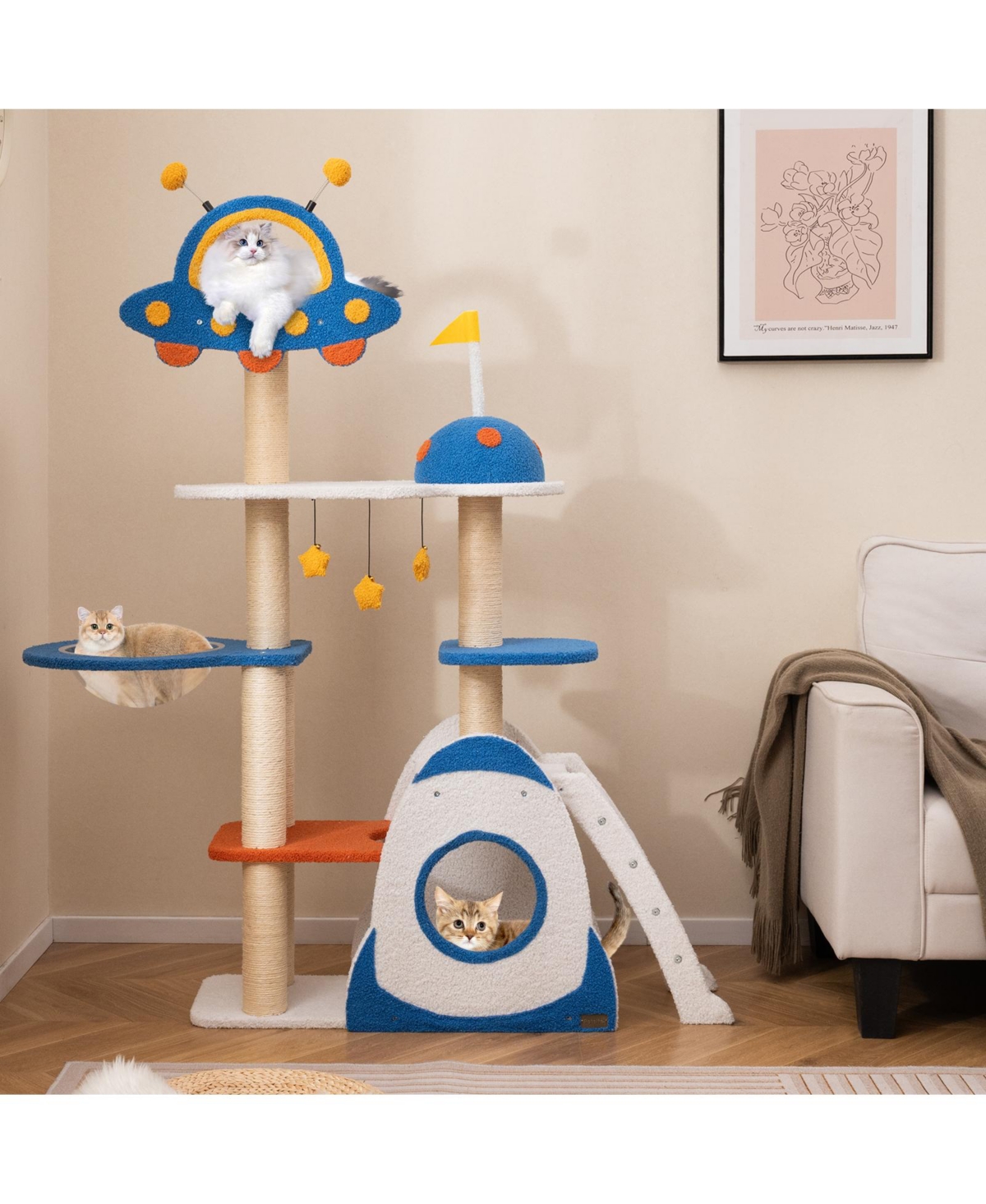 Zeny Space Theme Cat Tree Multi-Level Tower with Sisal Covered Posts