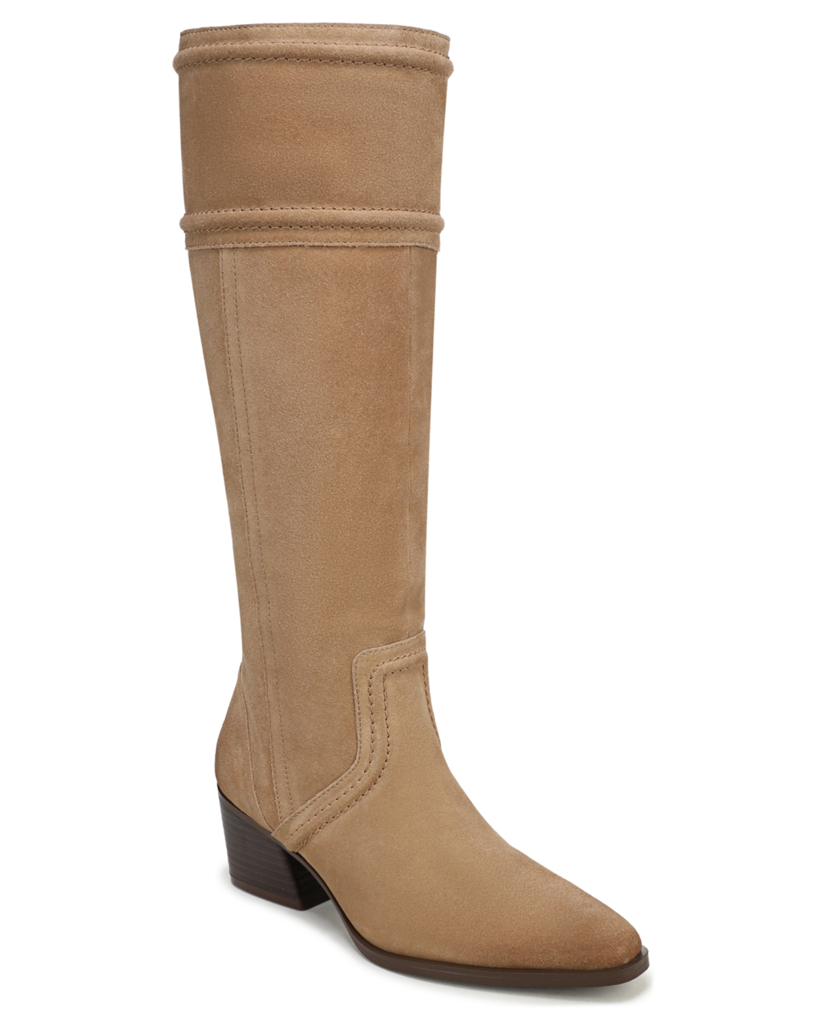 Naturalizer Dayton Knee High Boots, Tan Brown Suede Leather, 7.5M Pointed Toe, Block Heels