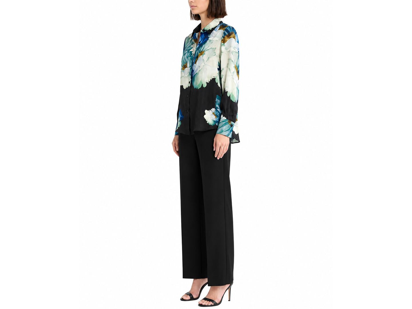 Женская блузка Elie Tahari Madeline Long-Sleeve Silk-Blend Floral-Print, цвет: Сумеречный с принтом — фото 3