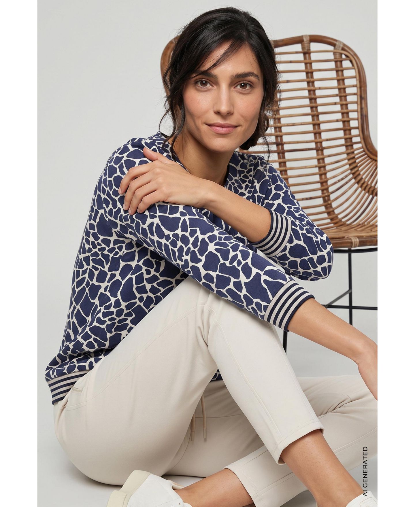 Женская футболка Olsen 3/4-Sleeve Animal-Print, цвет: Чернильный синий — фото 4