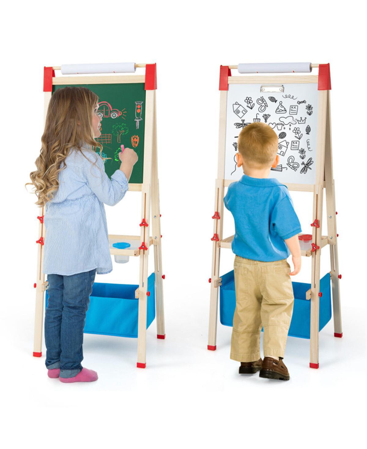 Sevorley 3-in-1 Wooden Kid's Easel Magnetic Chalkboard/Whiteboard 60 Accessories