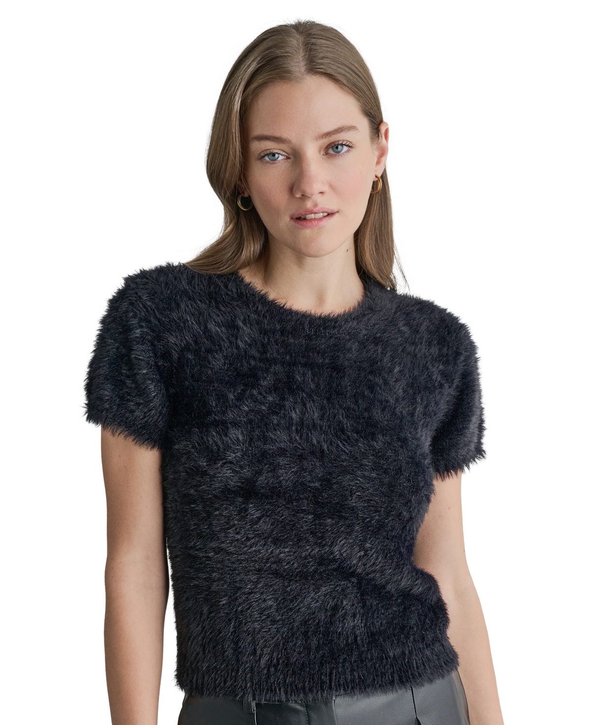 Bcbg Women's Short-Sleeve Fuzzy-Knit Crewneck Sweater
