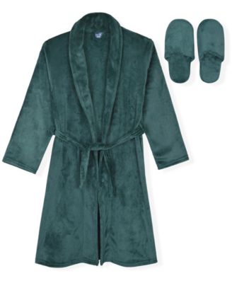 Boys' 6-14 Flannel Fleece Shawl Collar Robe and Slippers, 2-Piece Set