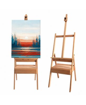 Beech Wood H Frame Art Easel with Drawer Palette Adjustable Height Storage