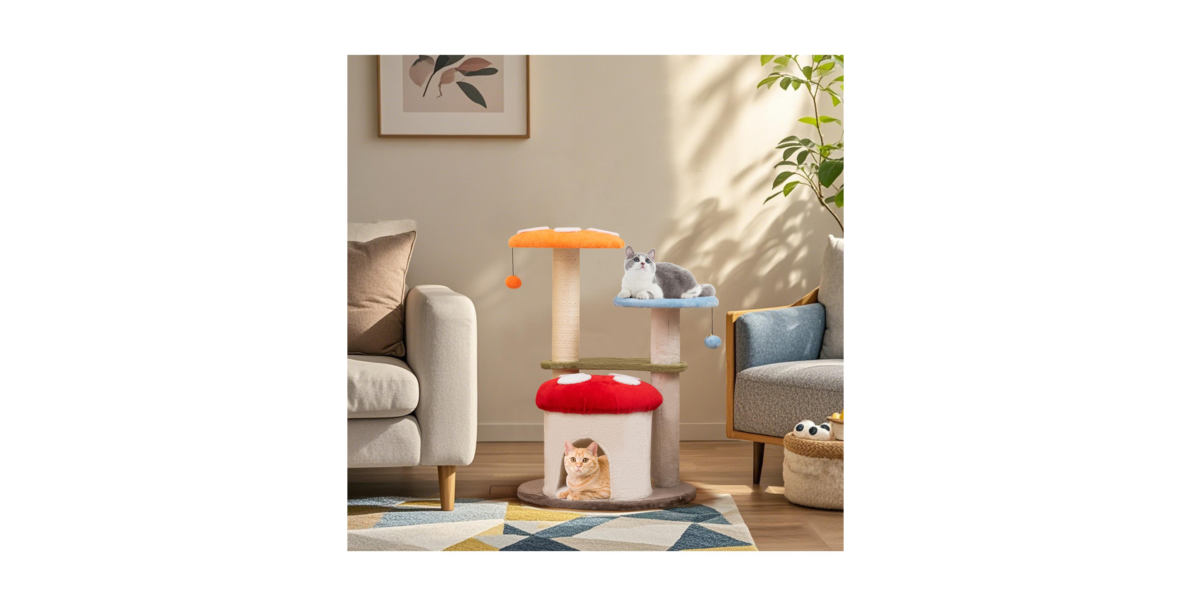 Zeny 35 Inch Cat Tower with Sisal Posts, Cat Condo and Padded Platforms