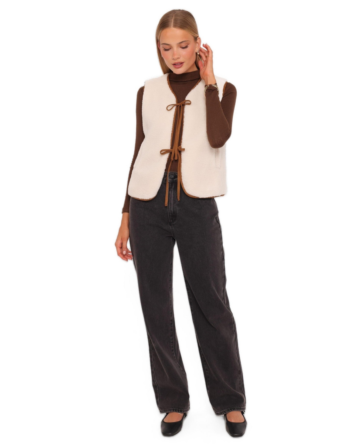 Petal and Pup Women's Laila Tie Front Lined Shearling Vest