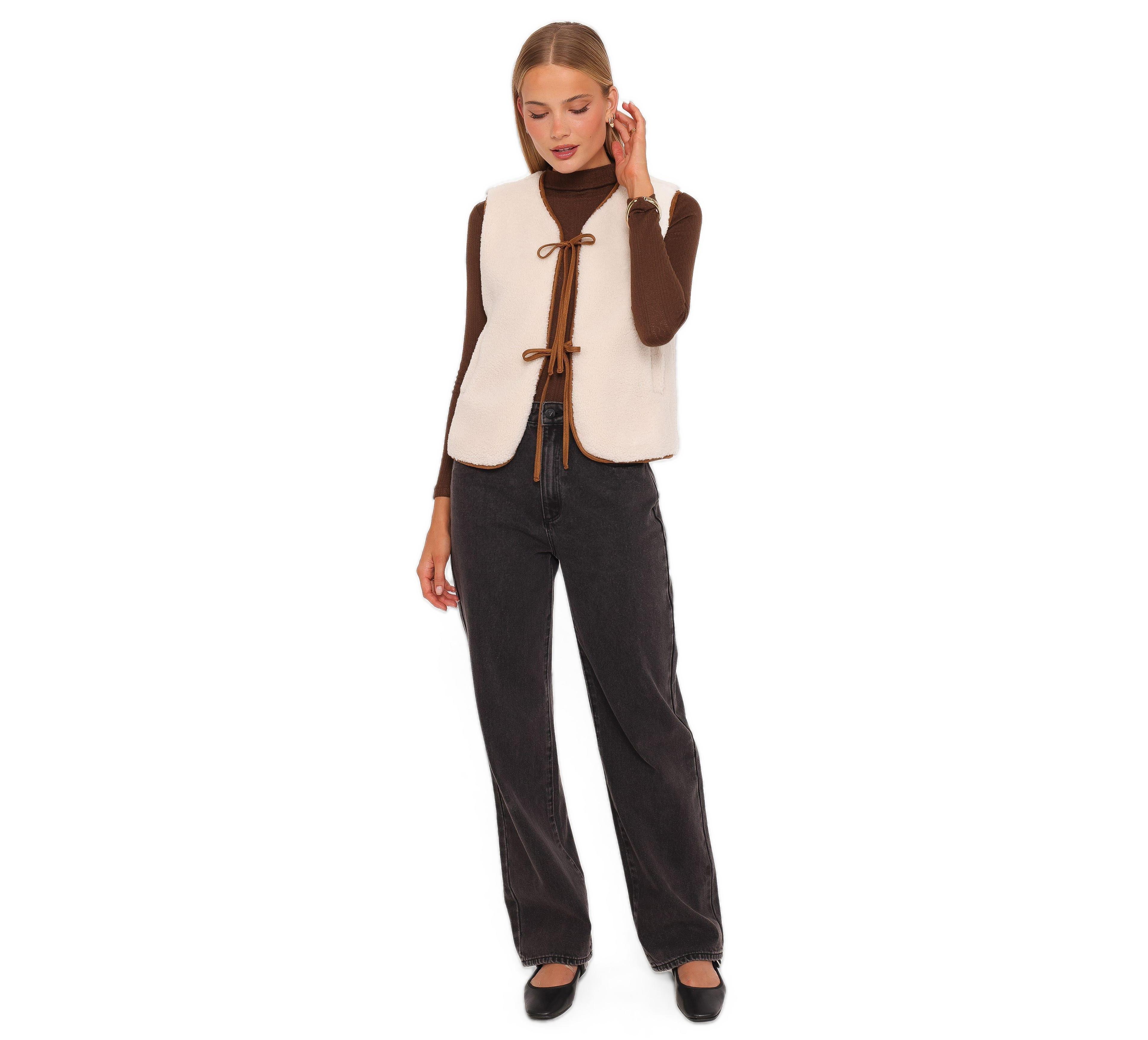 Petal and Pup Women's Laila Tie Front Lined Shearling Vest
