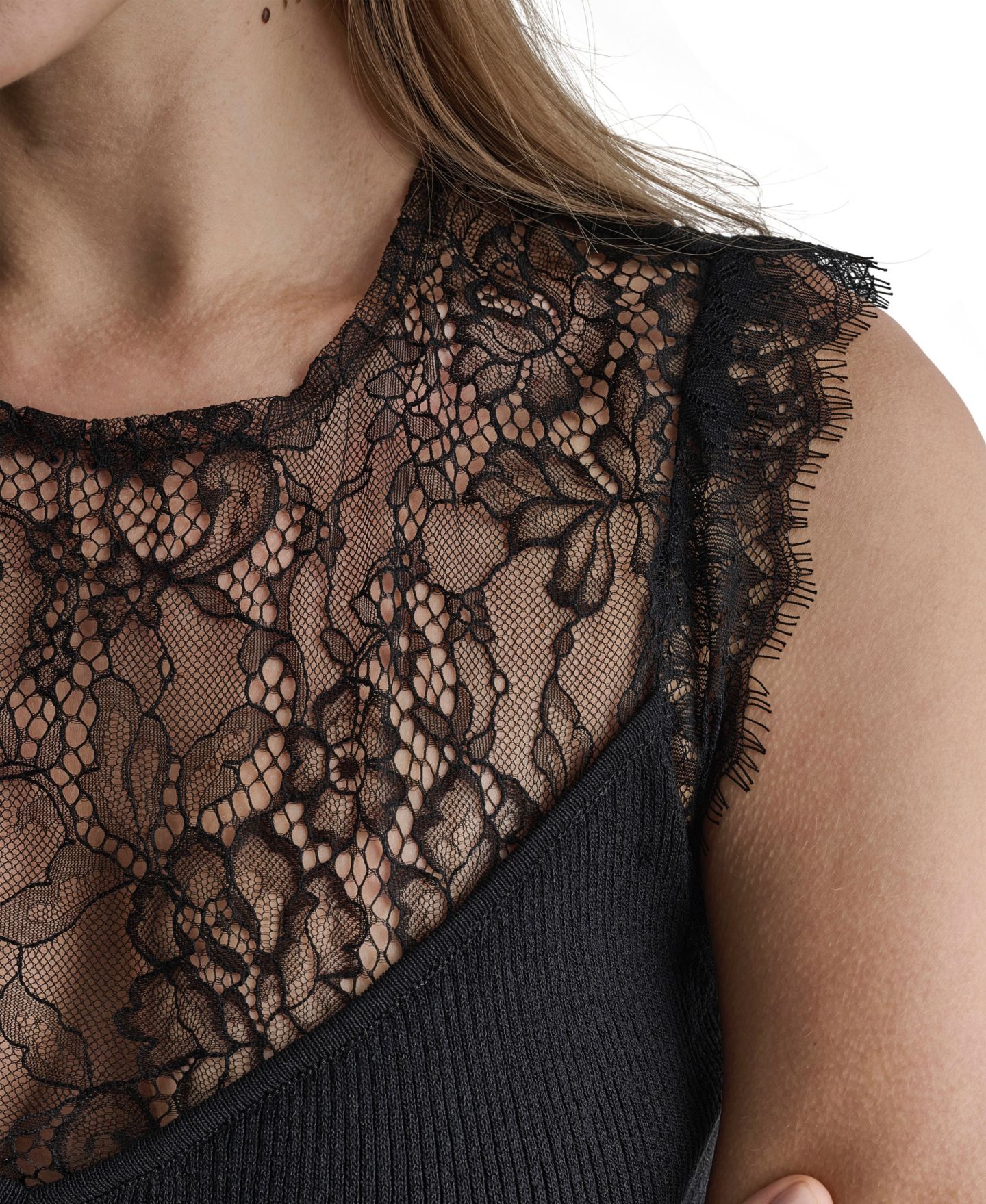 Женский топ BCBG Sleeveless Floral Lace, цвет: Чёрный — фото 6