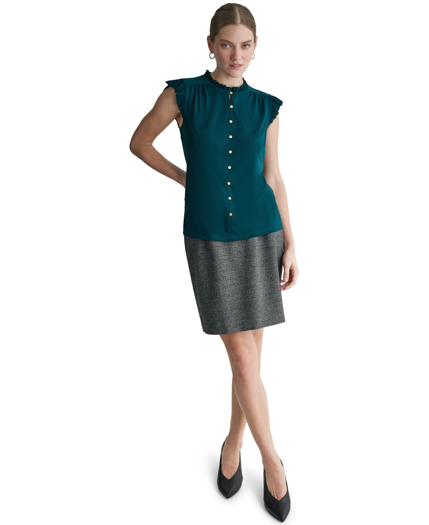 Женская блузка BCBG Mock Neck Sleeveless, цвет: Королевский синий бирюзовый — фото 2