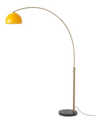 Half Dome 92"H 1-Light Arc Lamp, Mustard Shade, Weathered Brass Marble Base, Dimmable, for Living Room or Bedroom