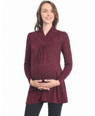 Maternity Shawl-Collar Long-Sleeve Loose-Fit Rayon-Blend Sweater