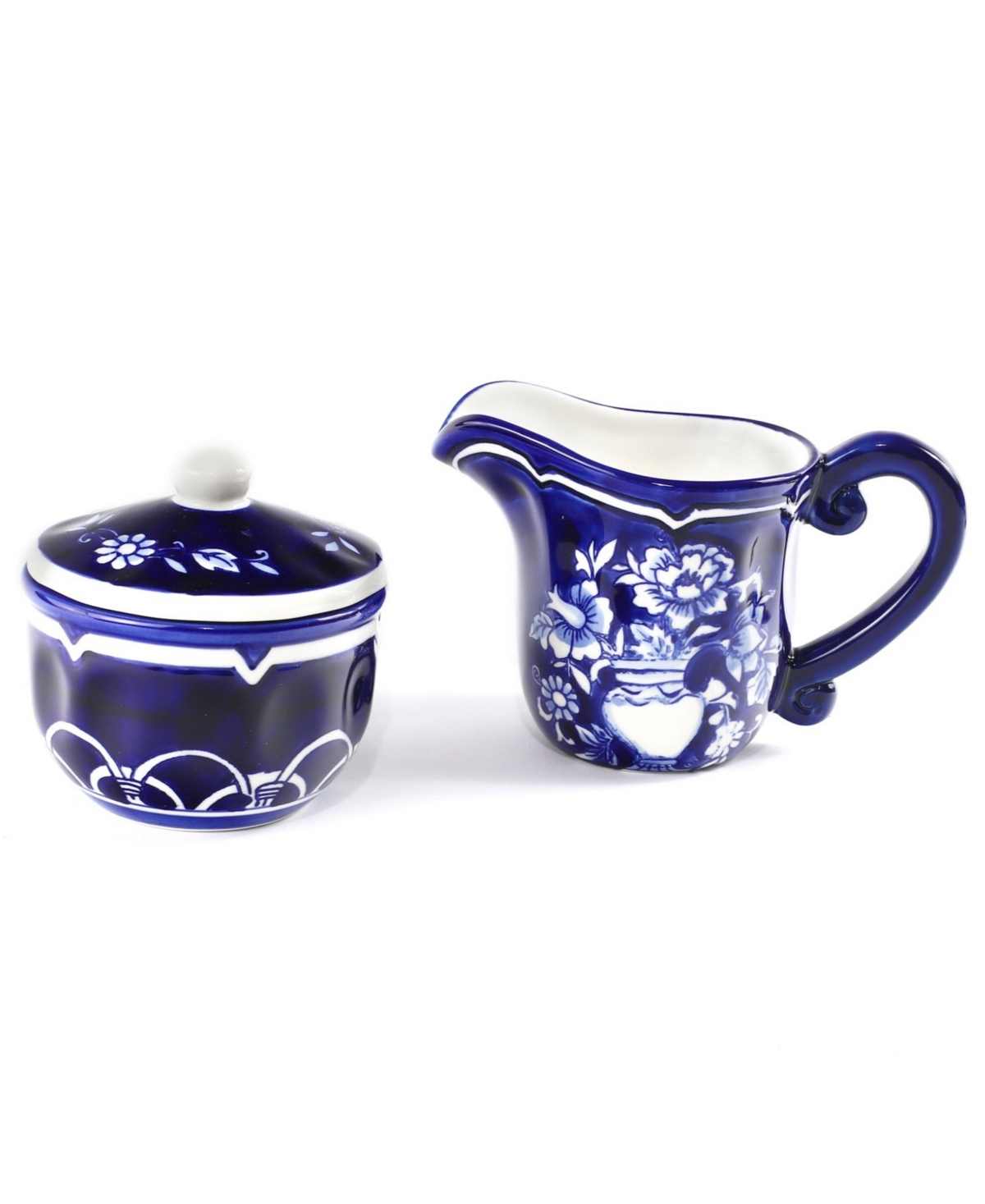 Euro Ceramica Blue Garden Sugar & Creamer Set - Blue  White
