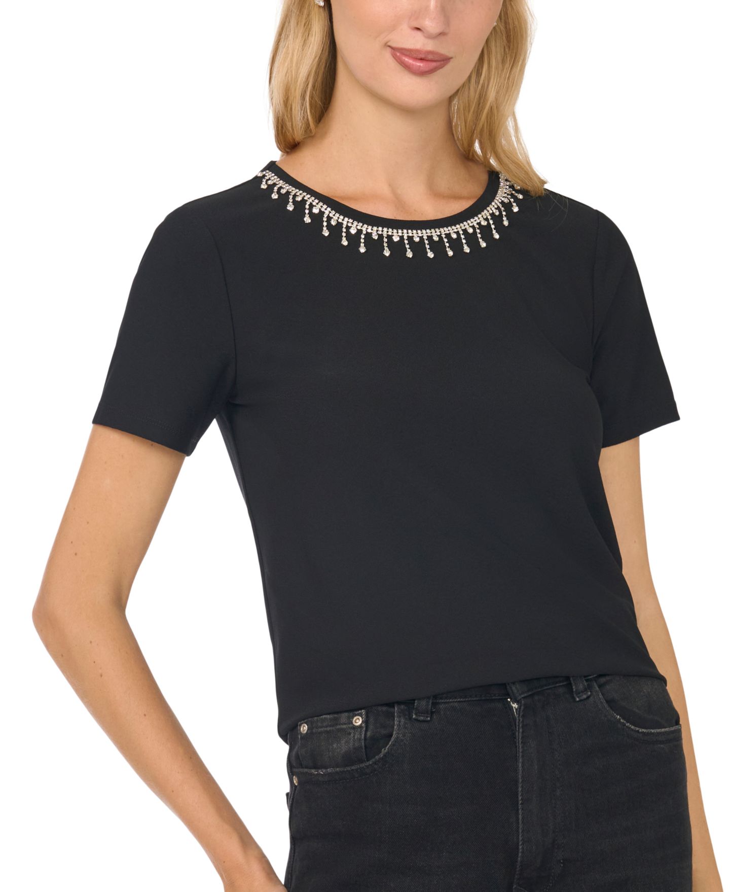 Женская футболка CeCe Embellished Short-Sleeve Crewneck, цвет: Насыщенный чёрный — фото 2