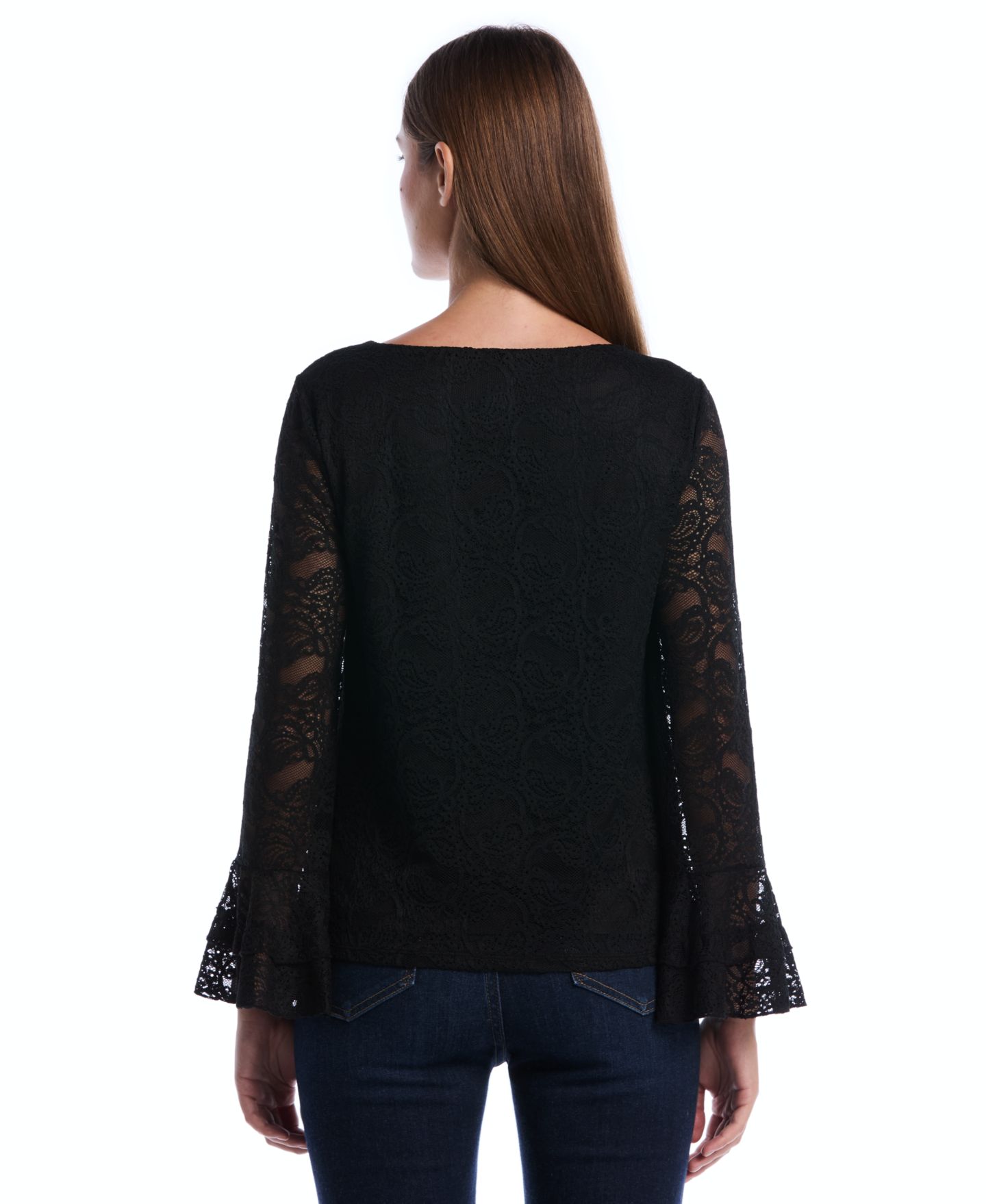 Женская блузка Rafaella Petite Boat Neck Lace Long-Ruffle-Sleeve, цвет: Чёрный — фото 5