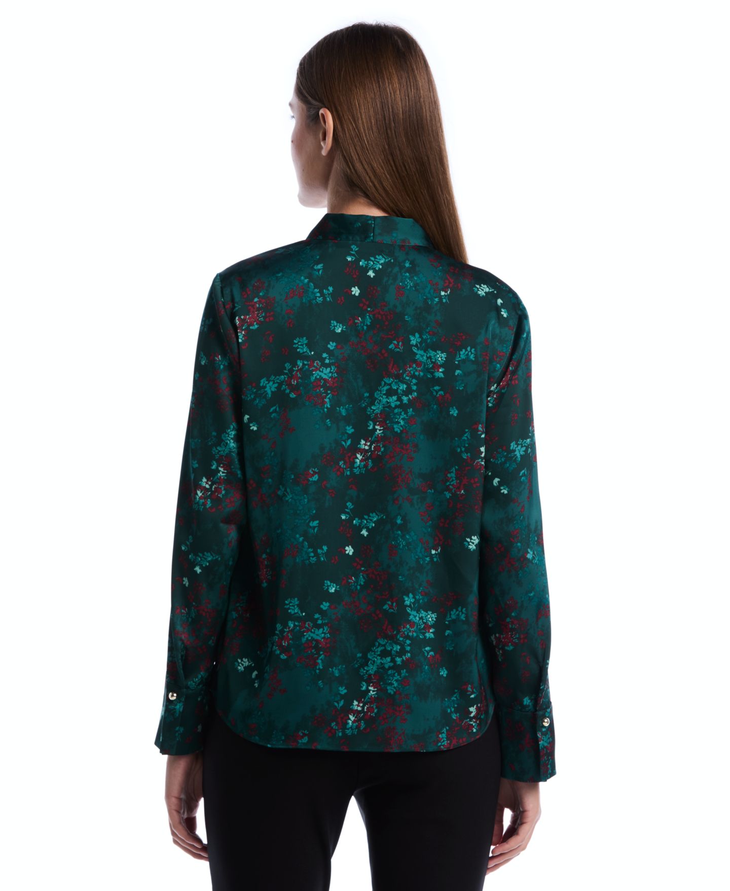 Женская блузка Rafaella Petite Long-Sleeve Floral-Print V-Neck, цвет: Сосновый — фото 5