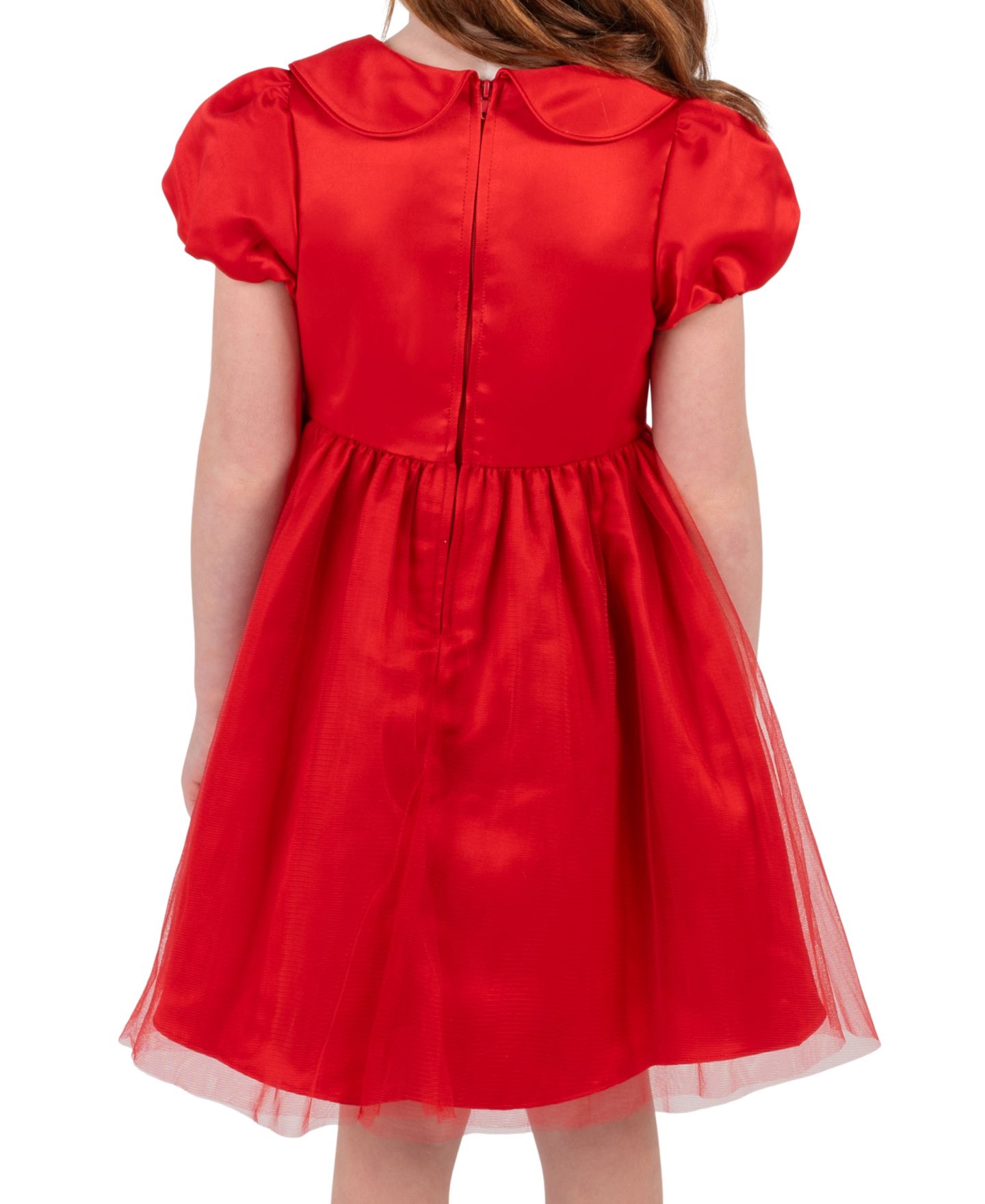 Платье Rare Editions Satin Bodice Mesh Skirt Puff-Sleeve Dress для девочек, цвет: Красный — фото 2