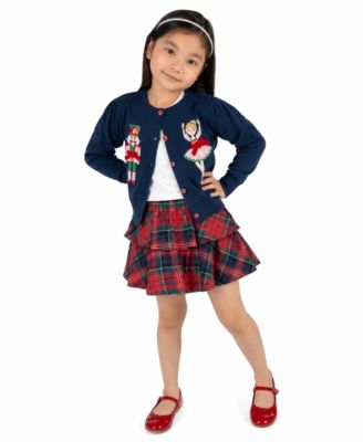 Girls' 2T-6X Holiday Appliqu&eacute; Cardigan, Top and Skirt, 3-Piece Set