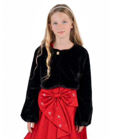 Болеро Rare Editions Long-Sleeve Rhinestone Bolero для девочек, цвет: Чёрный