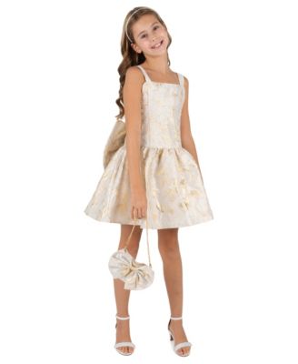 Girls' 7-16 Brocade Princess Bodice Square Neck Fit & Flare Metallic Floral Dress